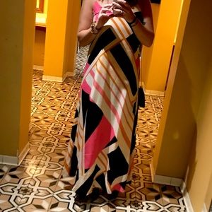 Patterned black pink and orange dress